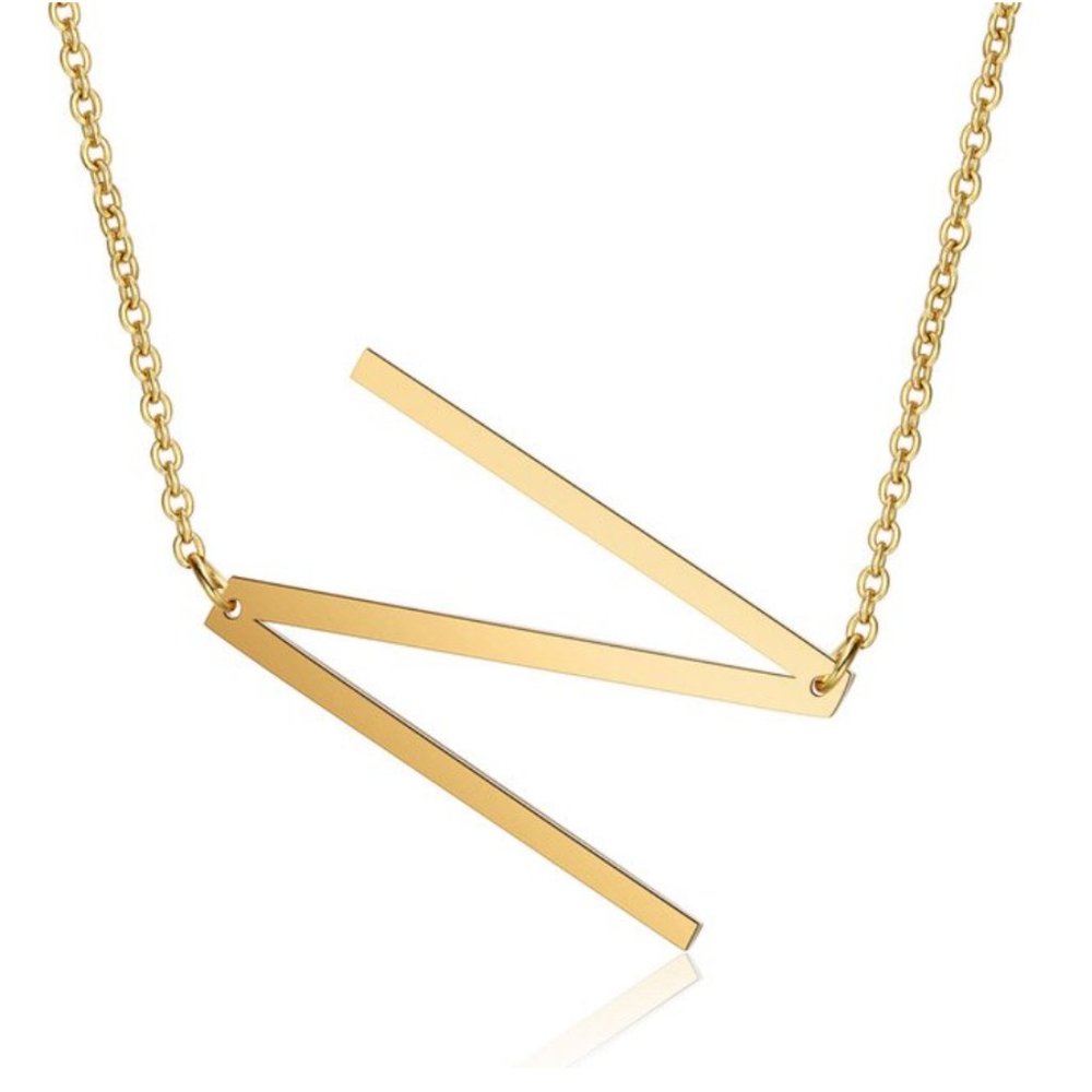 Large Letter "N" Gold Big Initial Name Necklace